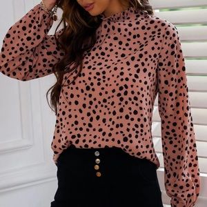 High neck leopard print top long sleeve